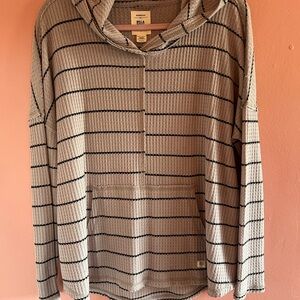 Billabong Beige and Black Stripe Light Weight Poncho Style Top with Hoodie.